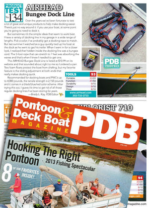 Pontoon and Deckboat Magazine tests the Airhead Bungee Dock Line in April Issue