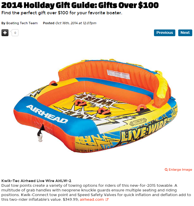 Boating Magazine features Airheads new Live Wires  in 2014 Holiday Gift Guide.